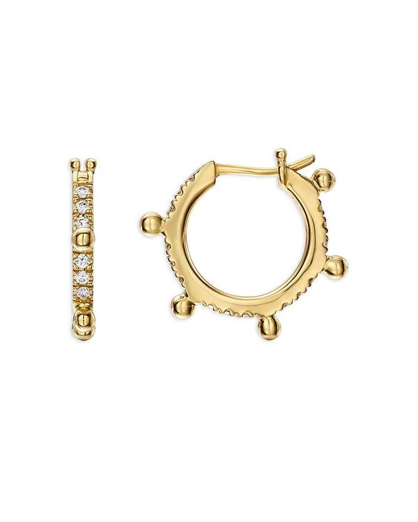 ev Zg NA fB[X sAXECO ANZT[ 18K Yellow Gold Classic Diamond Granulated Small Hoop Earrings Gold