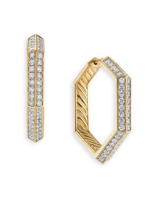 fCrbgE[} fB[X sAXECO ANZT[ 18K Yellow Gold Carlyle Pave Diamond Hex Hoop Earrings Gold