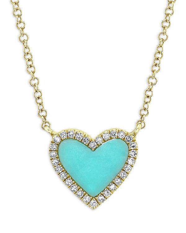 [ & hE fB[X lbNXE`[J[Ey_ggbv ANZT[ 14K Yellow Gold Kate Turquoise & Diamond Heart Pendant Necklace, 18