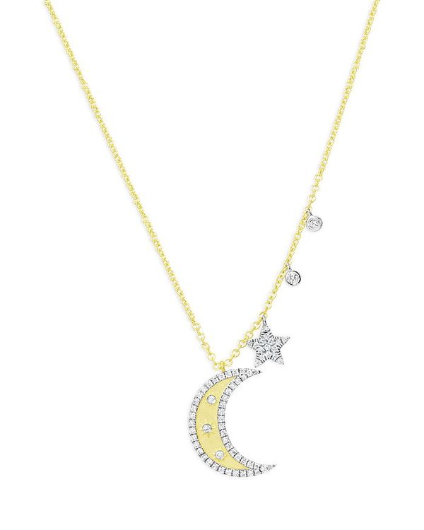 メイラティ レディース ネックレス・チョーカー・ペンダントトップ アクセサリー 14K White & Yellow Gold Diamond Moon & Stars Multi Charm Pendant Necklace, 18" White/Gold