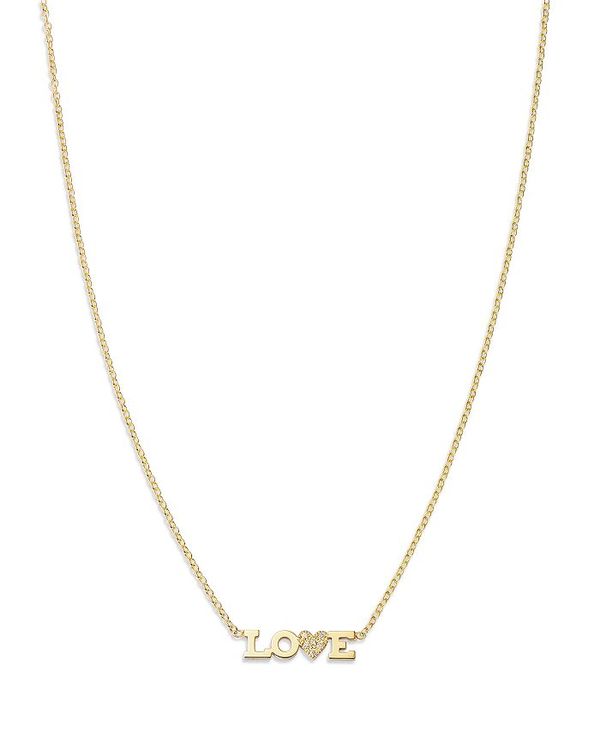 ]C`bR fB[X lbNXE`[J[Ey_ggbv ANZT[ 14K Yellow Gold Itty Bitty Words Diamond Love Pendant Necklace, 14-16