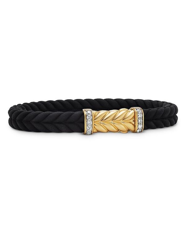 fCrbgE[} Y uXbgEoOEANbg ANZT[ Men's 18K Yellow Gold Chevron Diamond Pave Woven Rubber Bracelet Gold