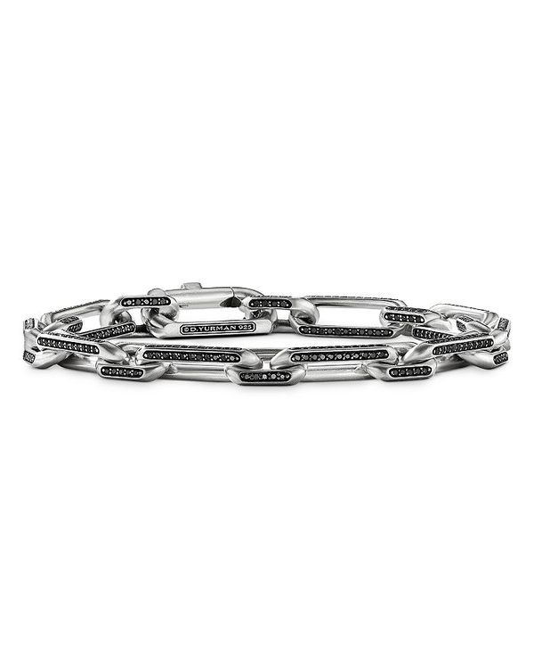デイビット・ユーマン メンズ ブレスレット・バングル・アンクレット アクセサリー Men's Sterling Silver Linked Chain Black Diamond Bracelet Black/Silver