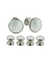 【送料無料】 デイビッドドナヒュー メンズ カフスボタン アクセサリー Mother Of Pearl Inlay Stud & Cufflink Set Silver