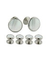 yz fCrbhhiq[ Y JtX{^ ANZT[ Mother Of Pearl Inlay Stud & Cufflink Set Silver