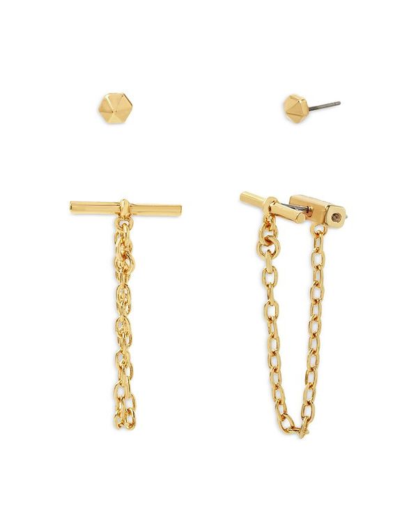 yz I[ZCc fB[X sAXECO ANZT[ Stud & Toggle Chain Front to Back Earrings in Silver Tone or Gold Tone, Set of 2 Gold