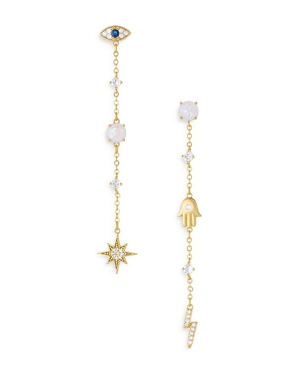 yz GeBJ fB[X sAXECO ANZT[ Linear Charm Drop Earrings in 18K Gold Plated Gold