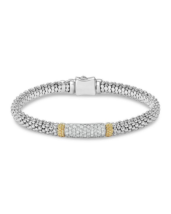 【送料無料】 ラゴス レディース ブレスレット・バングル・アンクレット アクセサリー 18K Gold & Sterling Silver Diamond Lux Pave Station Bracelet, 6mm White/Silver