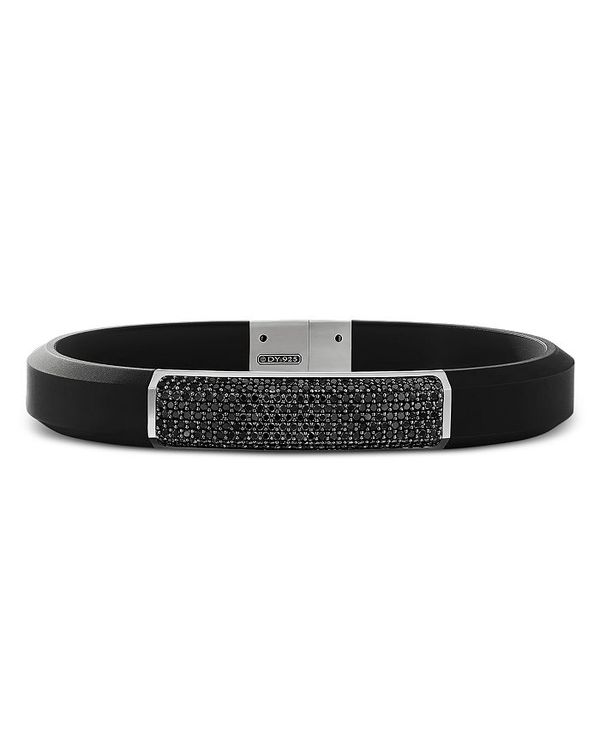 【送料無料】 デイビット・ユーマン メンズ ブレスレット・バングル・アンクレット アクセサリー Men's Sterling Silver StreamlineR Black Diamond Pave Black Rubber Bracelet Black