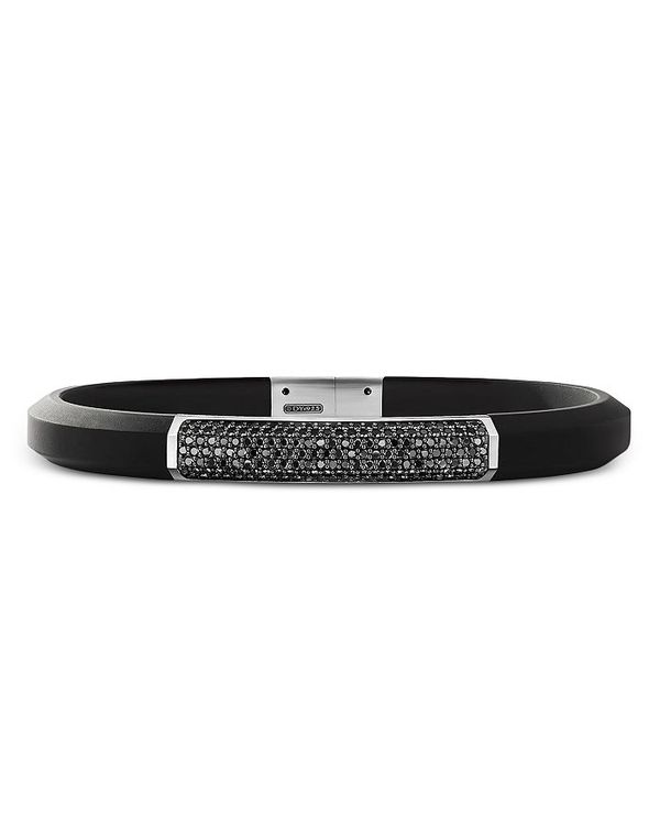 【送料無料】 デイビット・ユーマン メンズ ブレスレット・バングル・アンクレット アクセサリー Men's Sterling Silver StreamlineR Black Diamond Pave Black Rubber Bracelet Black