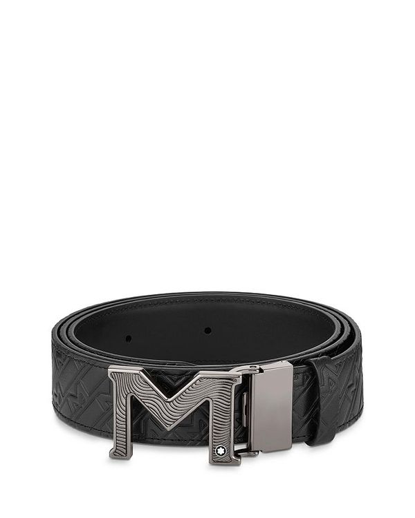 リー 【送料無料】 モンブラン メンズ ベルト アクセサリー M Buckle Reversible Embossed Leather Belt Black