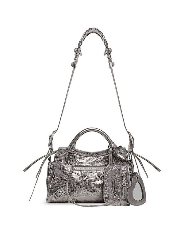 ハンドバッグ 【送料無料】 バレンシアガ レディース ハンドバッグ バッグ Neo Cagole Extra Small Metallic Leather & Rhinestone Handbag Silver/Silver