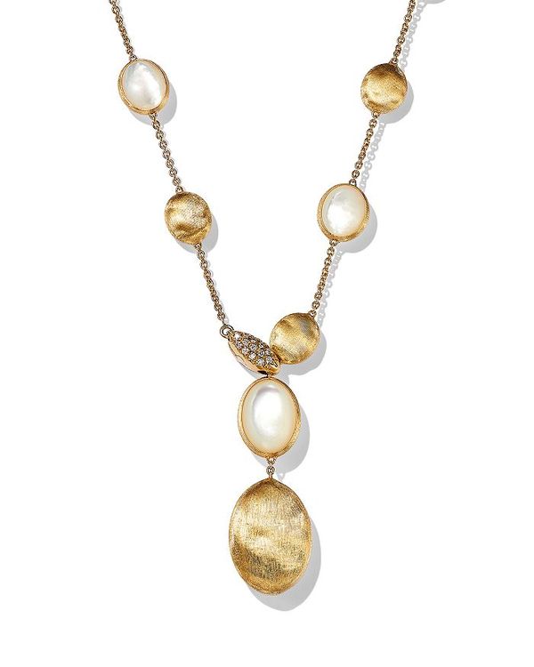 yz }R r`FS fB[X lbNXE`[J[Ey_ggbv ANZT[ 18K Yellow Gold Siviglia Mother Of Pearl & Diamond Lariat Necklace, 16.5-18.5