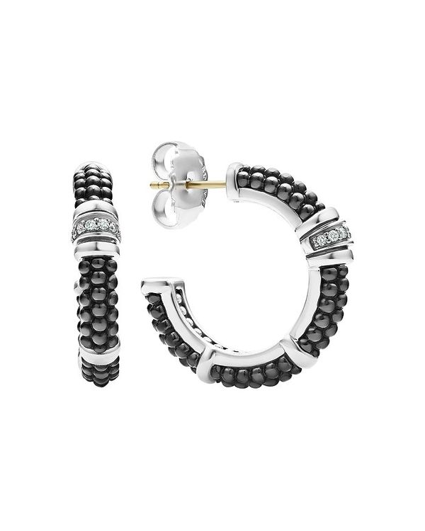 【送料無料】 ラゴス レディース ピアス・イヤリング アクセサリー Sterling Silver & Ceramic Black Caviar Hoop Earrings with Diamonds Black/Silver