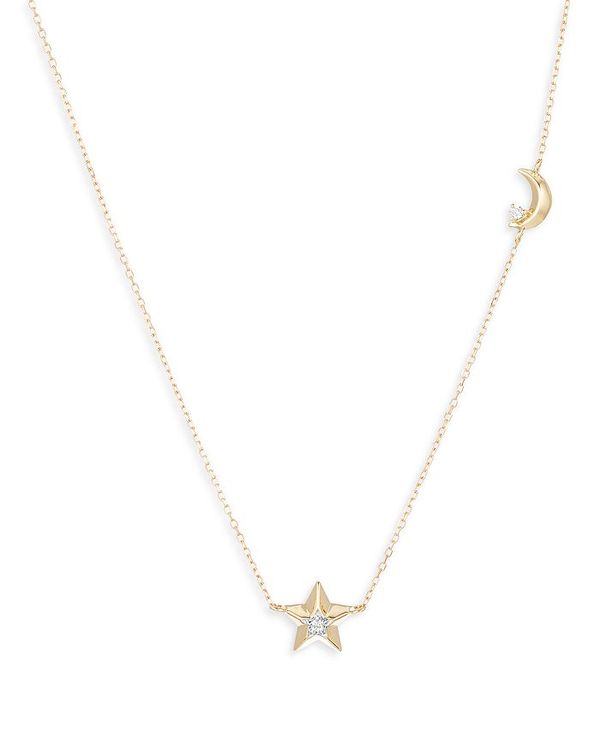 yz AfBi C^[ fB[X lbNXE`[J[Ey_ggbv ANZT[ 14K Yellow Gold Night Sky Diamond 3D Moon & Star Necklace, 15-16