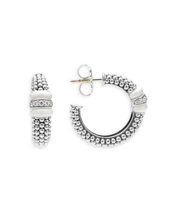 【送料無料】 ラゴス レディース ピアス・イヤリング アクセサリー Ceramic & Sterling Silver White Caviar Diamond Hoop Earrings White/Silver