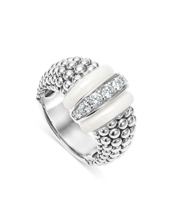 【送料無料】 ラゴス レディース リング アクセサリー Ceramic & Sterling Silver White Caviar Diamond Ring White/Silver