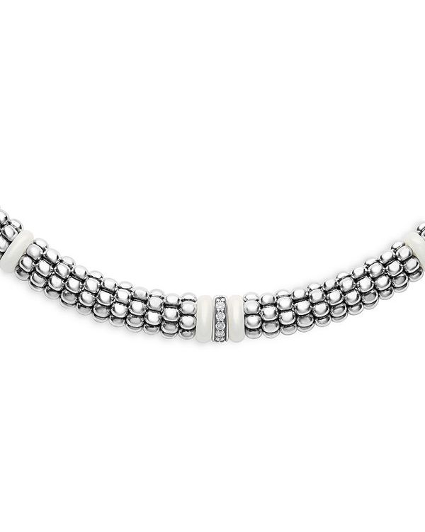 yz SX fB[X lbNXE`[J[Ey_ggbv ANZT[ Ceramic & Sterling Silver White Caviar Diamond Station Necklace, 18