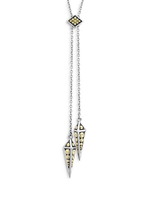 ̵ 饴 ǥ ͥå쥹硼ڥȥȥå ꡼ KSL 18K Yellow Gold and Sterling Silver Pyramid Spike Lariat Necklace, 28
