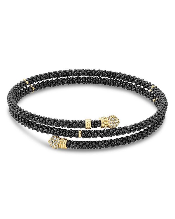 【送料無料】 ラゴス レディース ブレスレット・バングル・アンクレット アクセサリー Gold & Black Caviar Collection 18K Gold & Ceramic Three Strand Bracelet Black/Gold