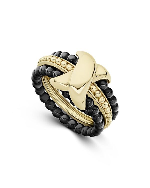 【送料無料】 ラゴス レディース リング アクセサリー Meridian 18K Yellow Gold & Ceramic Caviar Stack Ring Multi/Gold