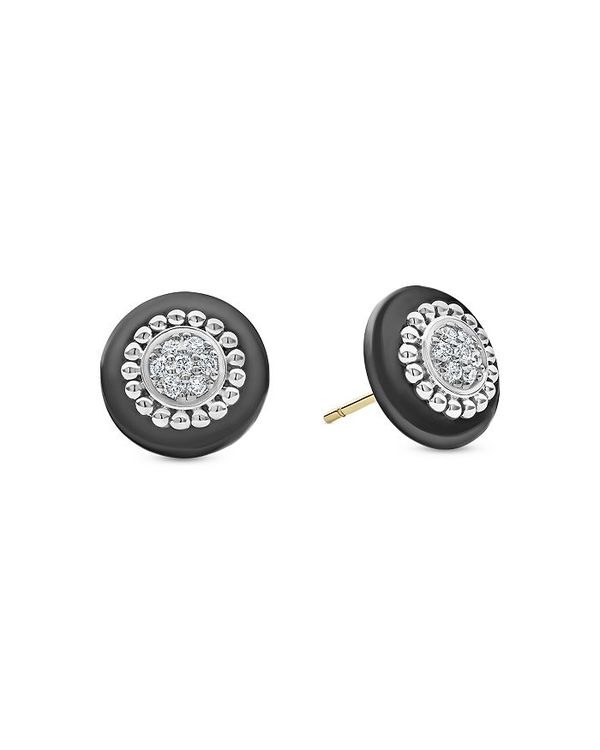 LAGOS Women's Accessories Earrings - Sterling Silver Diamond & Black Ceramic Stud Earrings (Silver/Black)