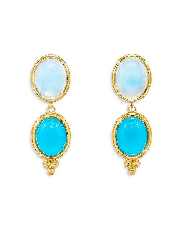 ̵ ƥץ  쥢 ǥ ԥ ꡼ 18K Yellow Gold Royal Blue Moonstone & Turquoise Double Drop Earrings Gold