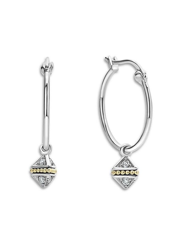 【送料無料】 ラゴス レディース ピアス・イヤリング アクセサリー 18K Yellow Gold & Sterling Silver Caviar Diamond Pyramid Dangle Hoop Earrings Silver