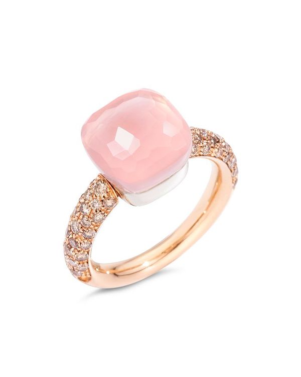 ポメラート 【送料無料】 ポメラート レディース リング アクセサリー 18K White Gold & 18K Rose Gold Nudo Maxi Rose Quartz, Chalcedony & Brown Diamond Ring Pink/Rose Gold