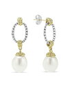 yz SX fB[X sAXECO ANZT[ 18k Gold & Sterling Silver Two Tone Cultured Pearl Oval Drop Earrings White/Gold