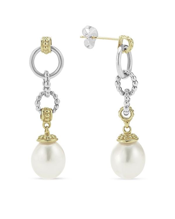 【送料無料】 ラゴス レディース ピアス・イヤリング アクセサリー 18k Gold & Sterling Silver Two Tone Luna Cultured Pearl Circle Drop Earrings White/Gold