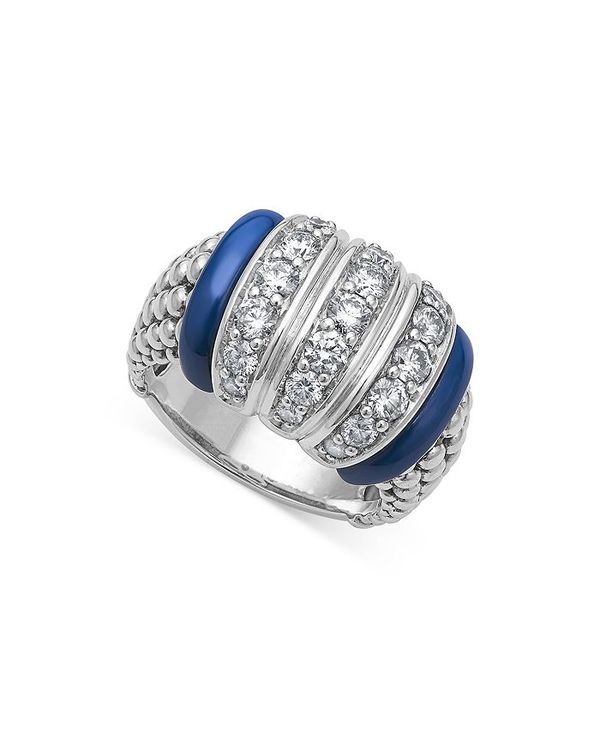 【送料無料】 ラゴス レディース リング アクセサリー Sterling Silver Diamond & Ceramic Blue Caviar Ring Blue/White