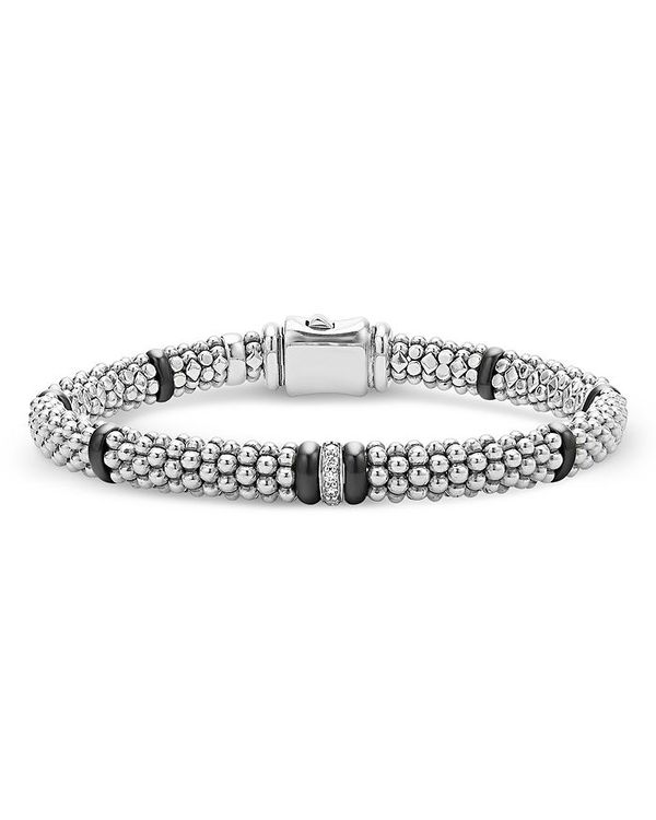 【送料無料】 ラゴス レディース ブレスレット・バングル・アンクレット アクセサリー Single Station Diamond Black Caviar Bracelet in Sterling Silver Black/Silver