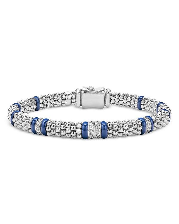 【送料無料】 ラゴス レディース ブレスレット・バングル・アンクレット アクセサリー Four Station Diamond Blue Caviar Bracelet in Sterling Silver Blue/Silver