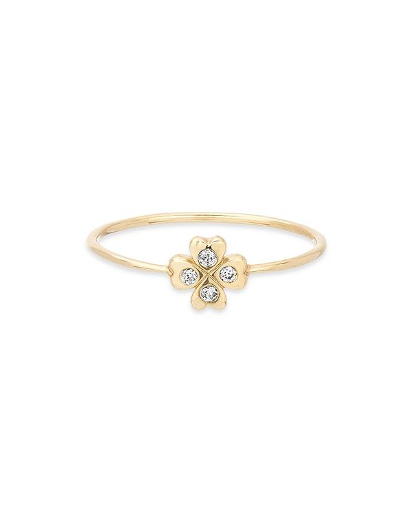 yz AfBi C^[ fB[X O ANZT[ 14K Yellow Gold Diamond Clover Stack Ring Gold/White