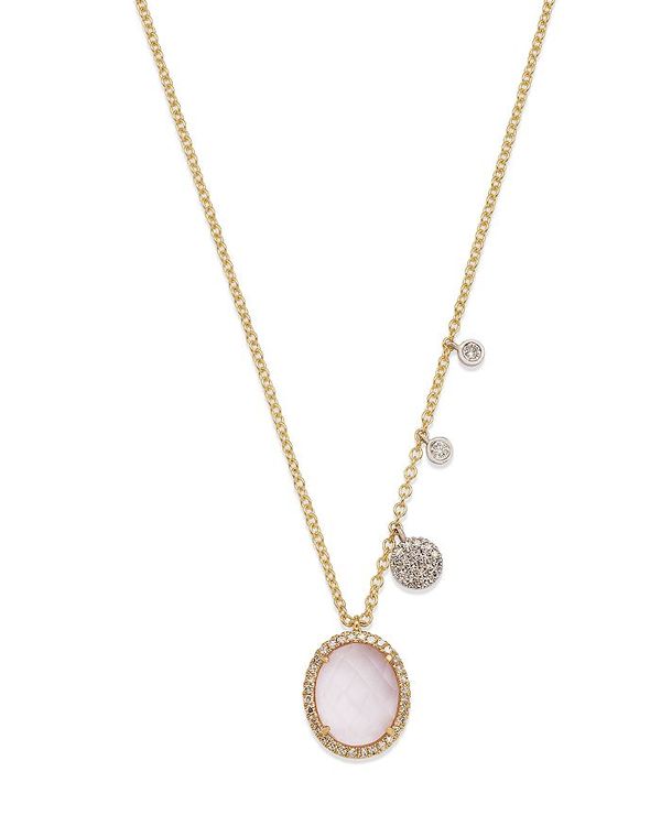 yz CeB fB[X lbNXE`[J[Ey_ggbv ANZT[ 14K White & Yellow Gold Morganite & Diamond Halo & Dangle Pendant Necklace, 18