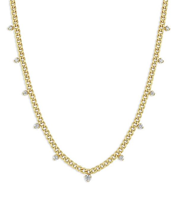 yz ]C`bR fB[X lbNXE`[J[Ey_ggbv ANZT[ 14K Yellow Gold Prong Diamonds Diamond Dangle Curb Link Collar Necklace, 16