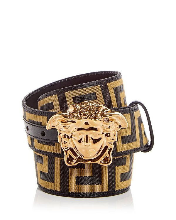 ヴェルサーチェ ビジネスベルト メンズ 【送料無料】 ヴェルサーチ メンズ ベルト アクセサリー Men's Medusa Buckle Woven Belt Black+Gold