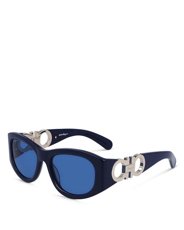サルヴァトーレ・フェラガモ 【送料無料】 フェラガモ レディース サングラス・アイウェア アクセサリー Gancini Oval Sunglasses, 53mm Blue/Blue Solid