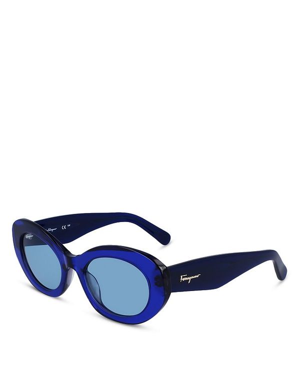 サルヴァトーレ・フェラガモ 【送料無料】 フェラガモ レディース サングラス・アイウェア アクセサリー Oval Sunglasses, 53mm Blue/Blue Solid