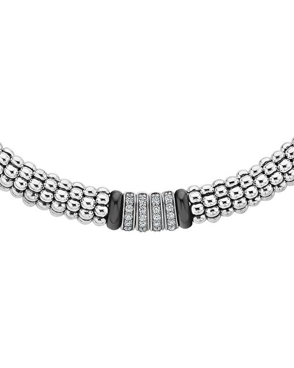 【送料無料】 ラゴス レディース ネックレス・チョーカー・ペンダントトップ アクセサリー Sterling Silver Black Caviar Diamond & Ceramic Station Necklace, 16