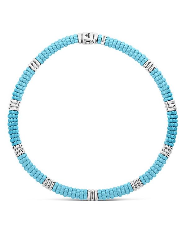 【送料無料】 ラゴス レディース ネックレス・チョーカー・ペンダントトップ アクセサリー Sterling Silver Caviar Blue Ceramic Beaded Necklace, 16