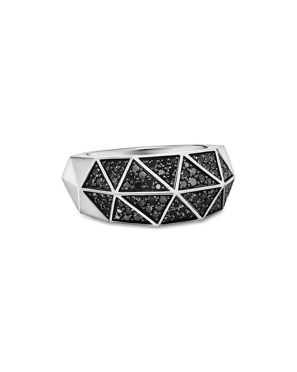 【送料無料】 デイビット・ユーマン メンズ リング アクセサリー Men's Sterling Silver Faceted Black Diamond Pave Ring Black/Silver