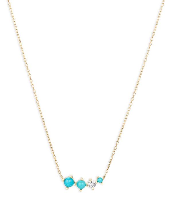 yz AfBi C^[ fB[X lbNXE`[J[Ey_ggbv ANZT[ 14K Yellow Gold Turquoise & Diamond Collar Necklace, 15-16