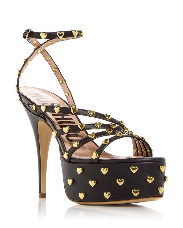 ̵ ⥹ ǥ  塼 Women's Heart Stud Platform High Heel Sandals Black