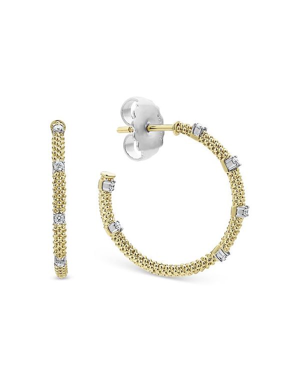【送料無料】 ラゴス レディース ピアス・イヤリング アクセサリー 18K White & Yellow Gold Caviar Diamond Hoop Earrings Gold/White
