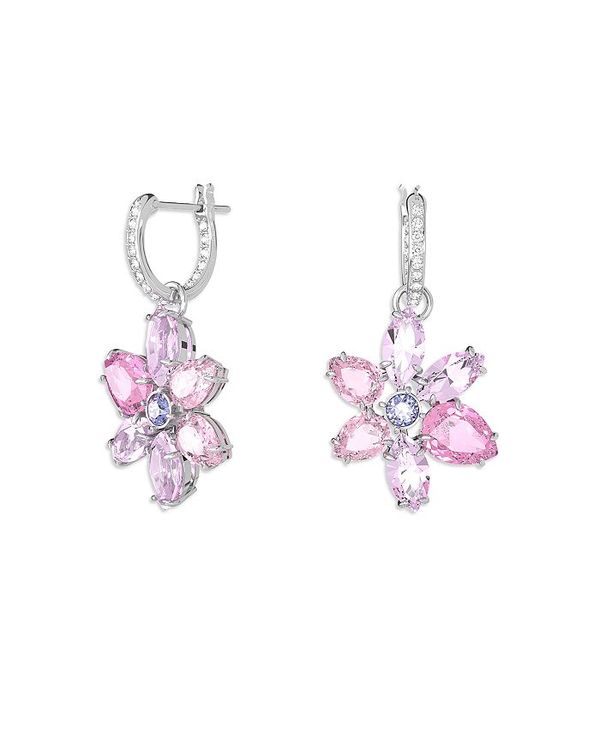 yz XtXL[ fB[X sAXECO ANZT[ Gema Multicolor Crystal Flower Charm Hoop Earrings in Rhodium Plated Pink/Silver