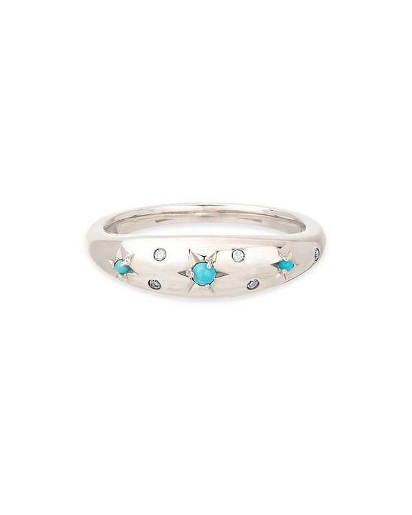 yz AfBi C^[ fB[X O ANZT[ Sterling Silver Turquoise & Diamond Scatter Small Dome Ring Blue/Silver