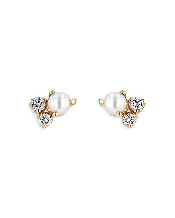 【送料無料】 ゾイチッコ レディース ピアス・イヤリング アクセサリー 14K Yellow Gold Cultured Freshwater Pearl & Diamond Cluster Stud Earrings White/Gold