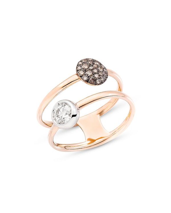 ポメラート 【送料無料】 ポメラート レディース リング アクセサリー 18K Rose Gold Sabbia White & Brown Diamond Double Row Ring Rose Gold